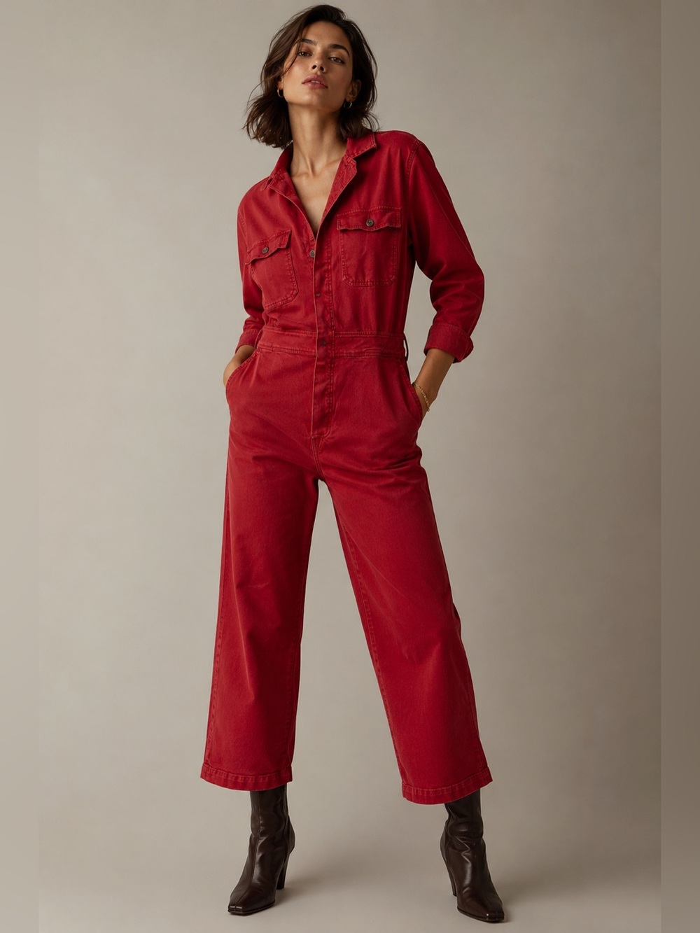 Madewell Red Utility Jumpsuit Womens 12 Cropped Workwear Boiler Suit
